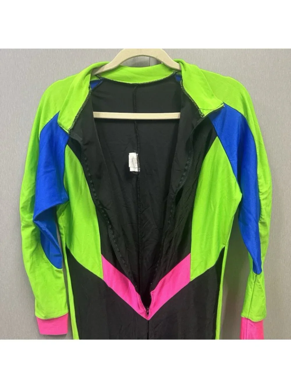 Vintage 80s Sport Europa Neon Ski Suit Large One Piece Stirrup Jumpsuit - Picture 6 of 11